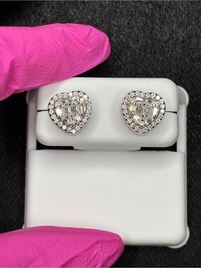 .925 Sterling Silver 1.8 CTW VVS Moissanite Heart Halo Earrings